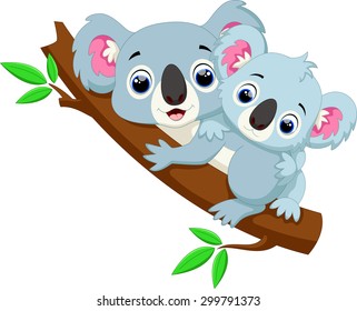 Cute koala cartoon on a tree 