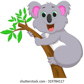 Cute koala cartoon on a tree