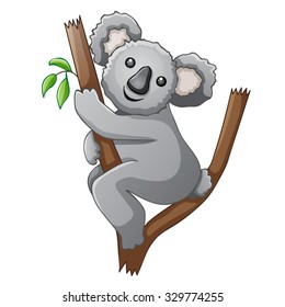 Cute koala cartoon on a tree