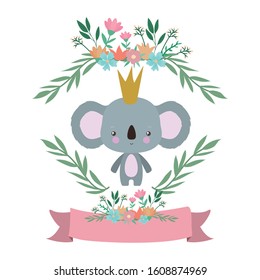 Cute koala cartoon and ribbon design, Animal zoo life nature character childhood and adorable theme Vector illustration