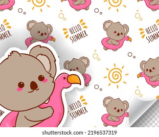 cute koala cartoon seamless pattern adorable animal character sticker fabric design summer season