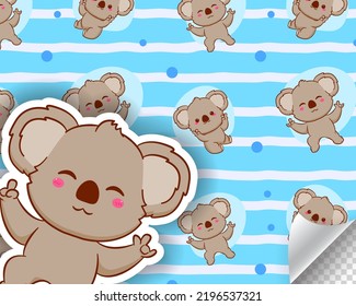 cute koala cartoon seamless pattern adorable animal character sticker fabric design