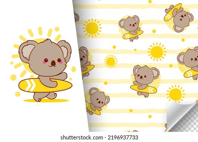 cute koala cartoon seamless pattern adorable animal character sticker fabric design summer season