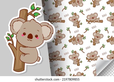 cute koala cartoon seamless pattern adorable animal character sticker fabric design