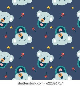 Cute Koala Cartoon Seamless Pattern Design Vector Illustration