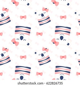 Cute Koala Cartoon Seamless Pattern Design Vector Illustration