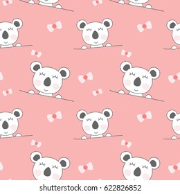 Cute Koala Cartoon Seamless Pattern Design Vector Illustration