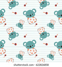 Cute Koala Cartoon Seamless Pattern Design Vector Illustration