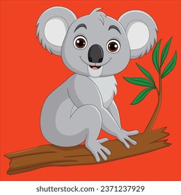 Cute koala Cartoon auf einem Baumzweig, Vektorgrafik