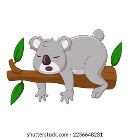 Cute koala cartoon sleeping on a branch. Cute animal cartoon