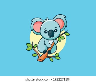 cute koala cartoon vector icon mascot illustration on a tree. flat animal cartoon style