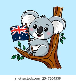 Cute koala celebrating australia day hold an Flag.
