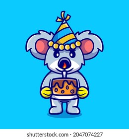 cute koala celebrating happy new year or birthday, suitable for t-shirt or mascot design etc. about happy new year or birthday