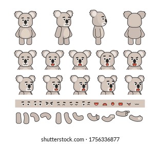 Cute koala character creation kit. Create your own action, pose or animation. Vector illustration bundle