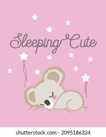 Cute Koala character design with lettering and stars.