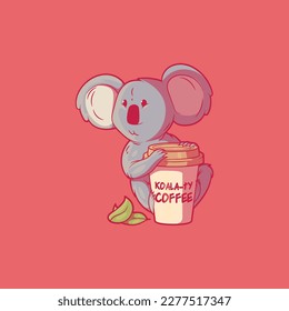 Cute Koala Character holding a coffee cup vector illustration. Drink, animal, motivation design concept.