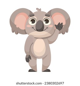 Caracteres de Koala Cute con vectores de saludo de manga ondulante con orejas grandes y nariz