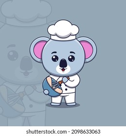Cute koala chef with whisk and mixing bowl