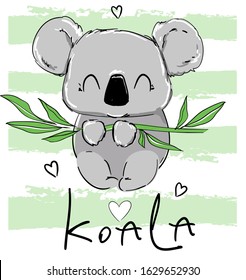 Cute koala. Children's design print for textiles, t-shirts, banner, background, nursery. Vector illustration.