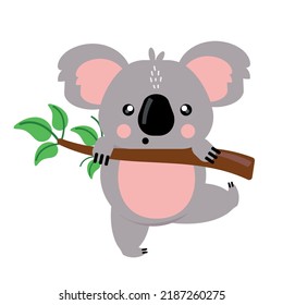 Cute Koala Climbing the Tree, Adorable Australian Animal Cartoon Vector Illustration.