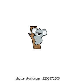 Cute koala climbing a tree cartoon, vector illustration