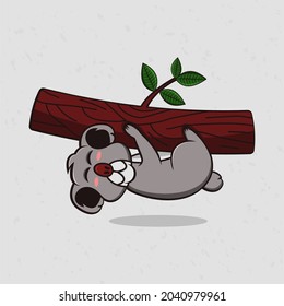 Cute koala climbing tree pose Vector Illustration. Koala Mascot Cartoon Character. Kawaii style. 