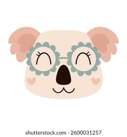 Cute koala clipart. Retro koala face, groovy animal character. Hand drawn vector illustration in flat style	
