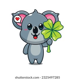 süße Koala mit Cartoon-Vektorgrafik aus Kleeblatt.