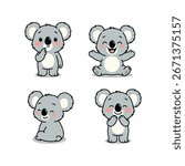 Cute koala collection in different poses, vector illustration