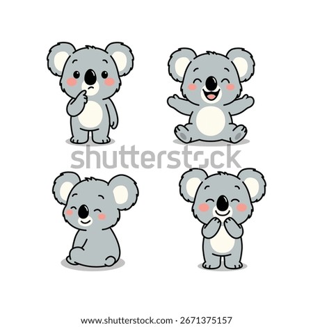 Cute koala collection in different poses, vector illustration