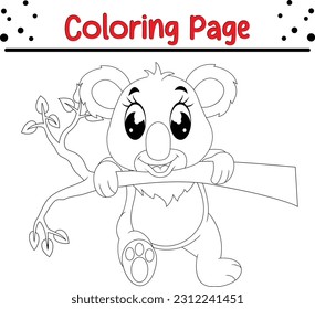 Cute Koala coloring book for kids. Koala on the tree cartoon coloring page
