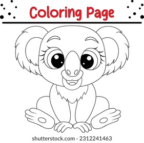 Cute Koala coloring book for kids. Koala on the tree cartoon coloring page