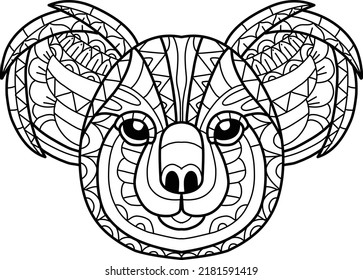 cute koala coloring book zentangle hand drawn isolated on white background