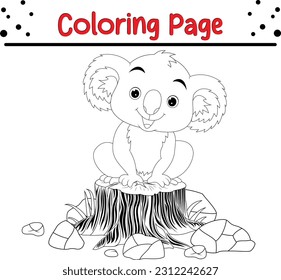 Cute Koala coloring page for children. Black and white outline illustration