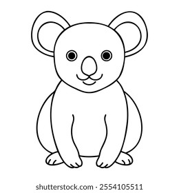 Cute koala coloring page featuring a simple black-and-white outline of a sitting koala with large ears and a friendly expression