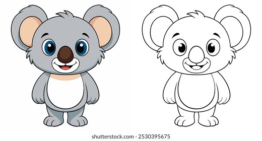 Lindo Koala para colorear para los niños. Koala libro para colorear imprimible. Icono de Koala. Diseño lindo del Vector de la ilustración de la historieta del koala en el fondo blanco