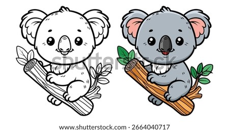 Cute Koala Coloring Pages For Kids. Koala Coloring Book Printable. Koala Icon. Cute Koala Cartoon Illustration Vector Design On White Background