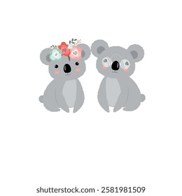 Cute koala couple in the heart. Sticker. Drawing for a postcard. Valentine's Day.