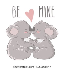 Cute koala couple in love. Vector hand drawn illustration. Valentines day card.