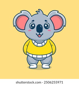 Cute koala creative kawaii wearing jacket cartoon vector icon