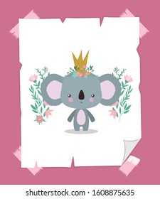 Cute koala with crown design, Animal zoo life nature character childhood and adorable theme Vector illustration