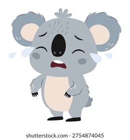 A cute koala is crying. A flat vector illustration in a simple, child-friendly style 