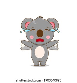 Cute koala crying. Vector illustration of chibi character isolated on white background.