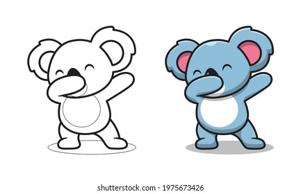 Cute koala is dabbing cartoon coloring pages