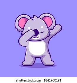 Cute Koala Dabbing Cartoon Vector Icon Illustration. Animal Nature Icon Concept Isolated Premium Vector. Flat Cartoon Style