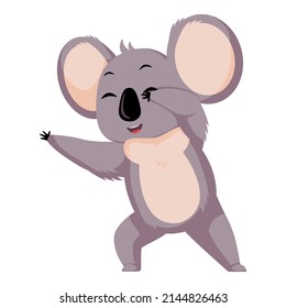 Cute koala dabbing isolated on white background. Cartoon character dancing. Design of funny animals sticker for showing emotion. Vector illustration