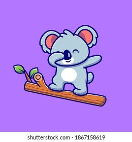 Cute Koala Dabbing On The Tree Cartoon Vector Icon Illustration. Animal Nature Icon Concept Isolated Premium Vector. Flat Cartoon Style