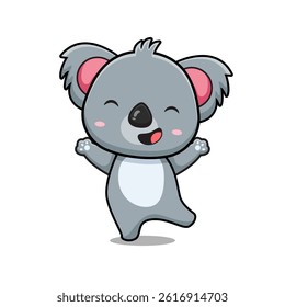 Cute koala dancing with happy face cartoon clip art illustration. Design isolated flat cartoon style