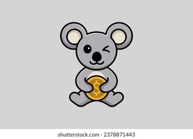 lindo koala con el logo de la plantilla de vector de moneda de dólar