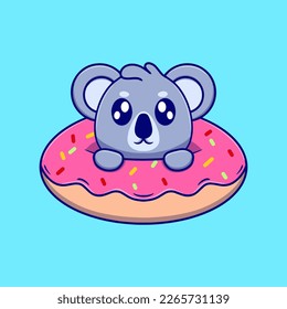 Cute koala with donut cartoon icon illustration